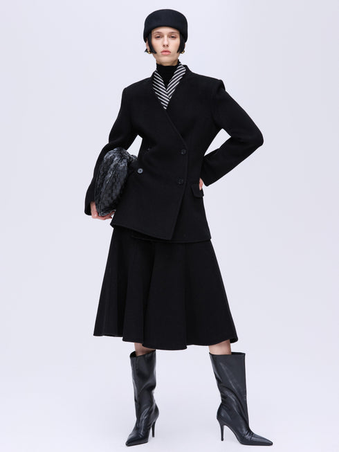 Wool V-Neck Jacket & Skirt Set